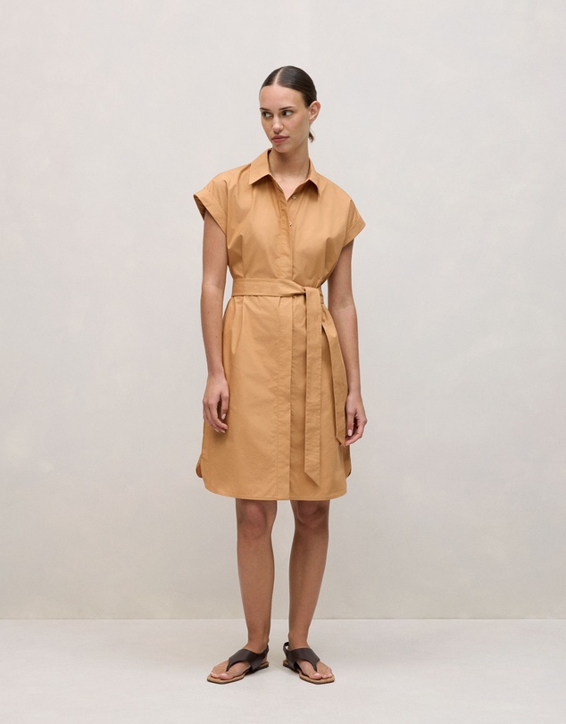 Trenery - Cotton Poplin Cap Sleeve Shirt Dress in Sahara Tan