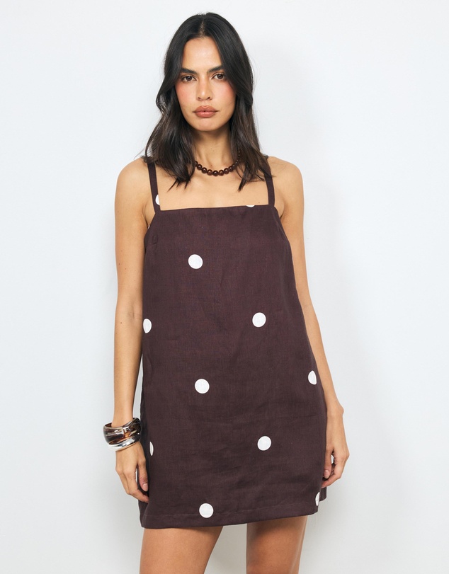 AERE - Tia Polka Dot Linen Shift Mini Dress