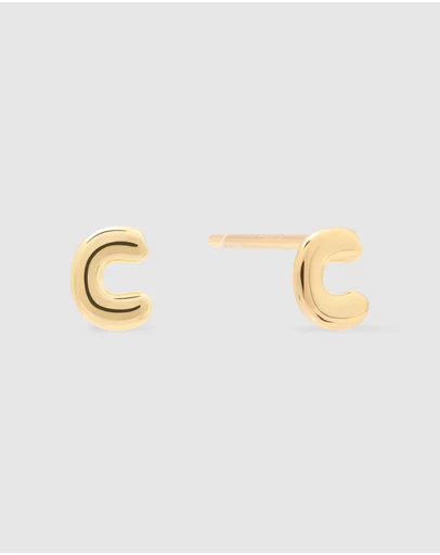 Wanderlust + Co - Alphabet Bubble Gold Stud Earrings - Letter C
