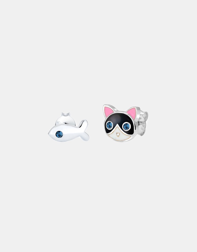 Elli Jewelry - Crystal Cat Kids Stud Earrings in 925 Silver