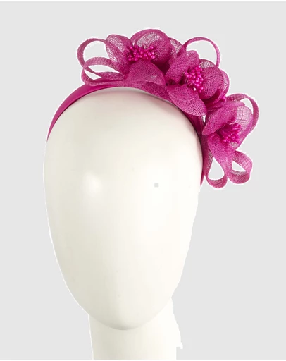Max Alexander - Small Fuchsia Sinamay Flowers Fascinator