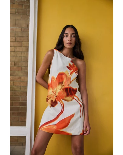 AERE - Ilaria Linen One Shoulder Mini Dress