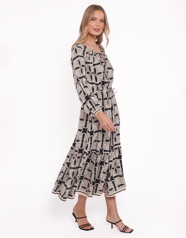 Petal & Pup - Faris Off Shoulder Midi Dress - Black Geo