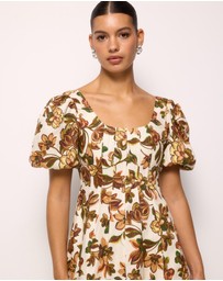Revibe - Repaired AERE Paloma Linen Puff Sleeve Midi Dress - AU 10