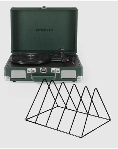 Crosley - Crosley Cruiser Bluetooth Portable Turntable - Emerald Green + Gadhouse Vinyl Rack Bundle - Black