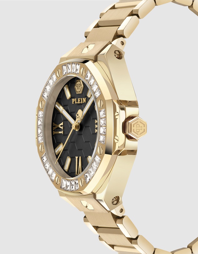 Philipp Plein - Plein Lady Royal - 39mm Black dial with baguette-cut crystals Gold-tone watch