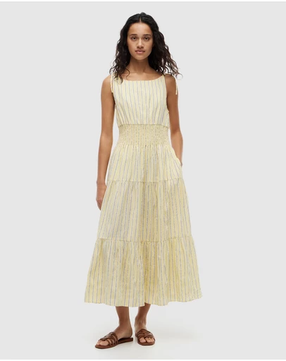 Tommy Hilfiger - Seersucker Smock Tie Strap Midi Dress