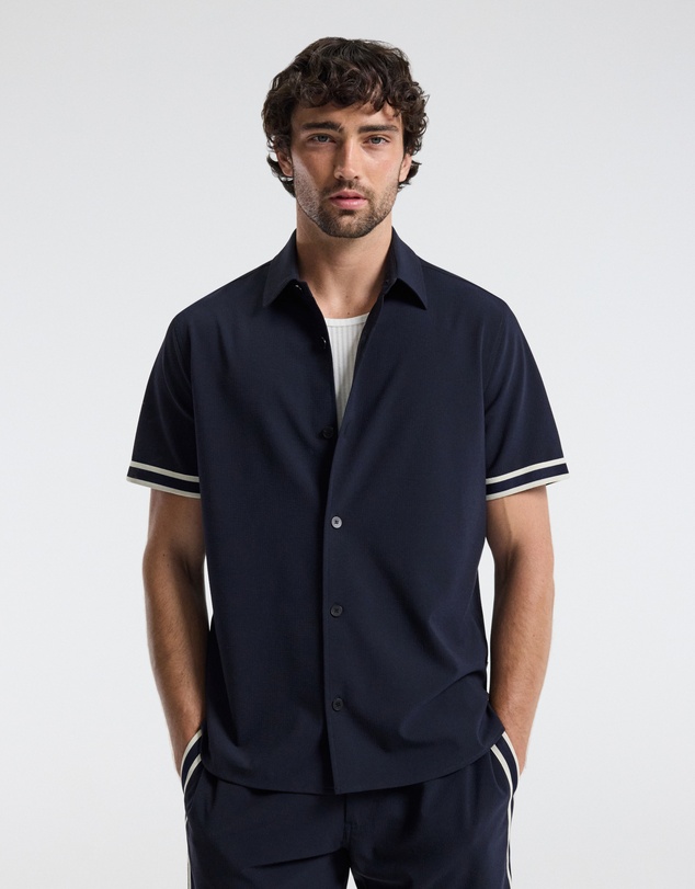 Calibre - Stripe Trim Textured Overshirt Navy