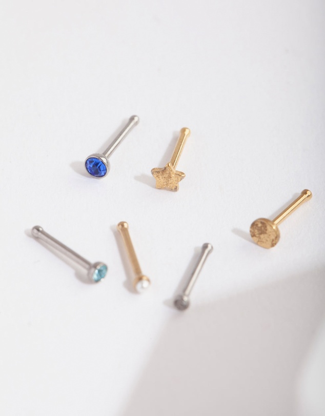Lovisa - Mix Metal Sapphire Star Nose Stud 6-Pack