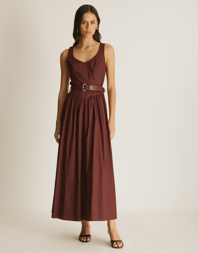 Atmos&Here - Mia Belted Poplin Maxi Dress