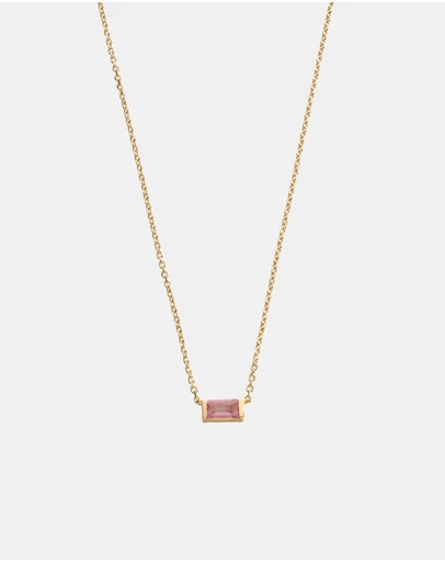 Kirstin Ash - Baguette Birthstone Necklace October Pink Topaz