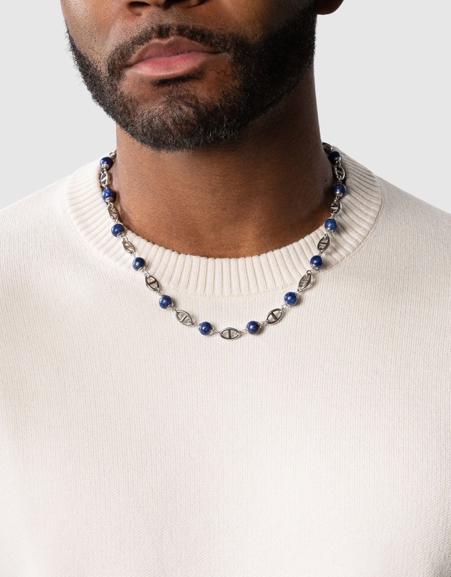 Nialaya Jewellery - Men's Silver Mariner Chain with Blue Lapis