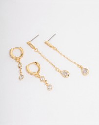 Lovisa - Gold Plated Round & Pearl Cubic Zirconia Earrings Pack