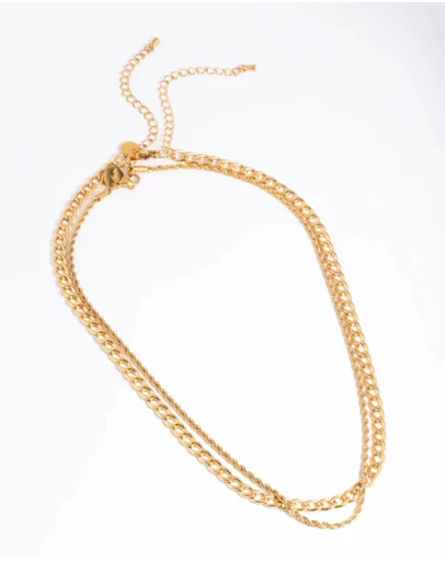 Lovisa - Waterproof Gold Plated Stainless Steel Twist Chain Double Layer Necklace