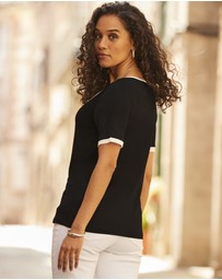 Sosandar - Black Contrast Trim Premium T-Shirt