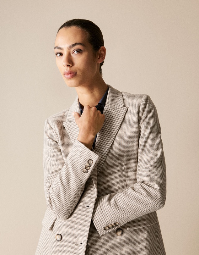 Trenery - Cotton Blend Puppytooth Ponte Blazer in Natural Marle