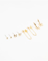 Lovisa - Gold Plated Brass Heart Bow Chain Earrings 4-Pack