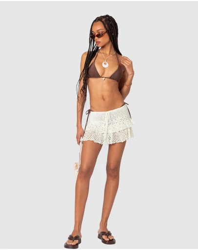 EDIKTED - Ruffled Crochet Mini Skirt