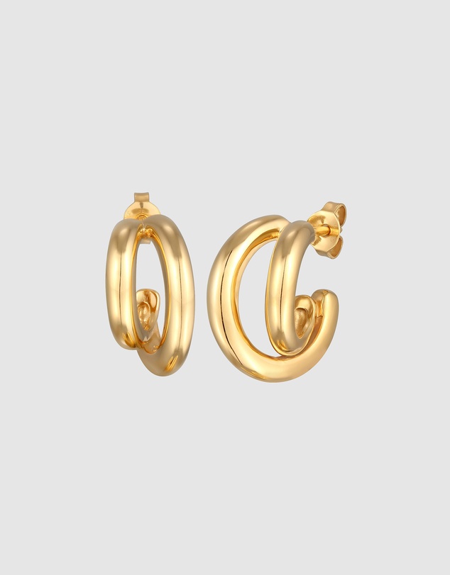 Elli Jewelry - Double Tube Geometric Stud Earrings in Gold-Plated 925 Silver