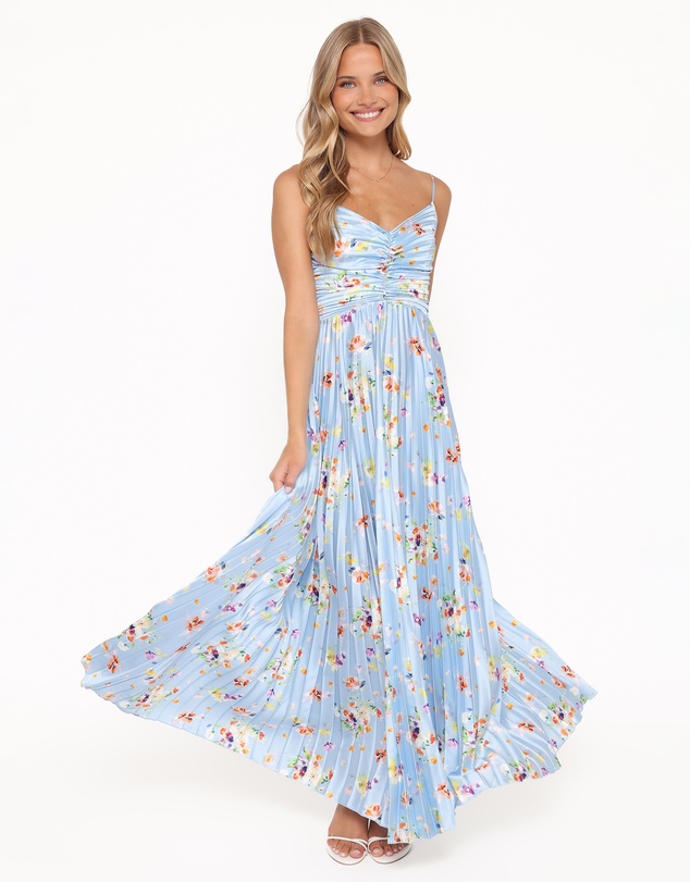 Petal & Pup - Naira Pleated Maxi Dress - Cornflower Blue Floral
