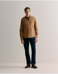 Trenery - Regular Fit Cotton Herringbone Shirt in Camel