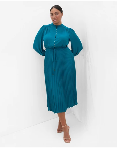 City Chic - Plus size Halle Long Sleeve Pleat Dress - jade