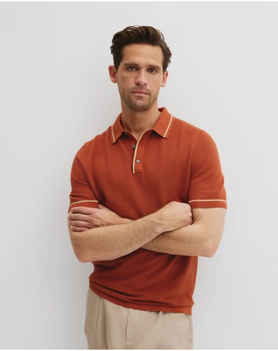 Country Road - Australian Cotton Blend Silk Tipped Knit Polo