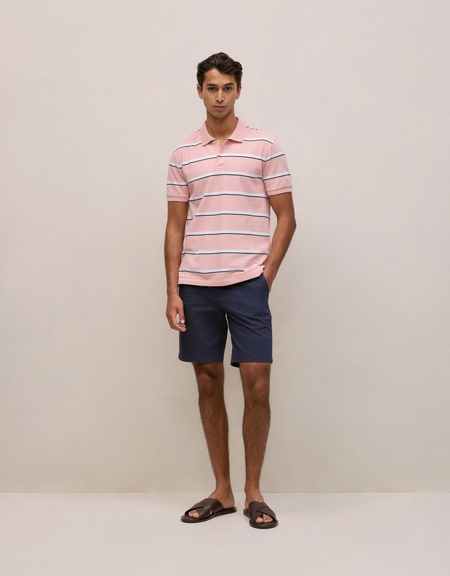 Trenery - Cotton Pique Double Stripe Polo in Light Pink
