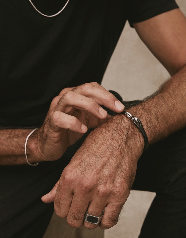 Najo - Kinship Black Leather & Steel Bracelet (21cm)