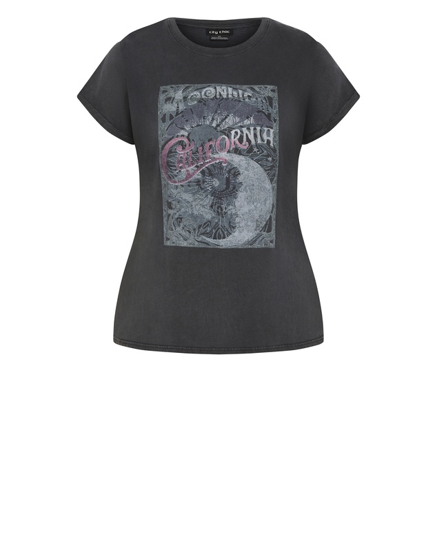 City Chic - Plus size Moonlight Cuff Tee - black wash