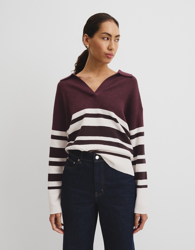 Country Road - Organically Grown Cotton Linen Blend Long Sleeve Stripe Knit