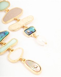 Lovisa - Gold Mixed Shape & Multicoloured Shell Drop Earrings