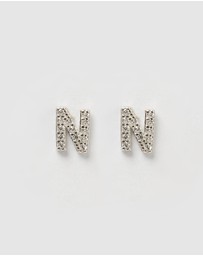 Izoa - Alphabet Mini Letter N Stud Earrings Silver