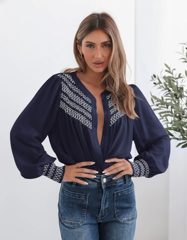Esther & Co - Dareia Blouse - Navy Print