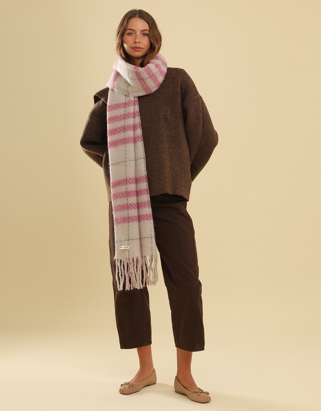 Morgan & Taylor - Hallie Scarf in Pink & Beige Check