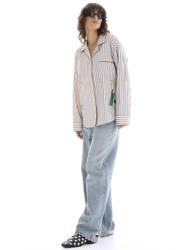 THE TALES - Half n Half Illustrated Muse Stripe Shirt