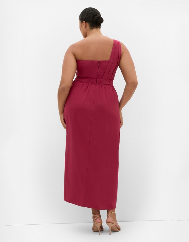 City Chic - Plus size Allure One Shoulder Maxi Dress - currant