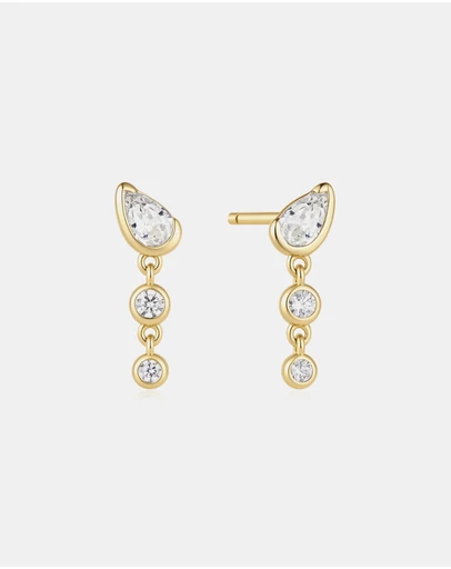 Ania Haie - Gold Teardrop & Bezel Round Dangle Stud Earrings