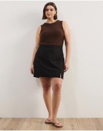 Atmos&Here Curvy - Sage Cotton Linen Blend Mini Skirt
