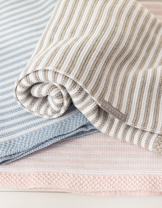 Living Textiles - 100% Cotton Knit Stripe Blanket - Blush/white