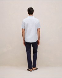 Trenery - Regular Fit Seersucker Stripe Pocket Shirt in Ice Blue