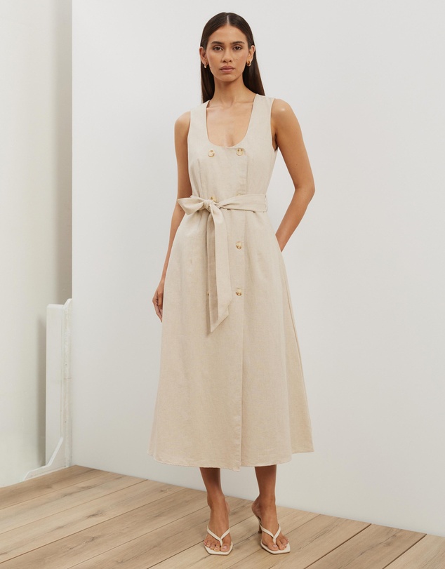 Atmos&Here - Dasha Scoop Neck Linen Blend Midi Dress