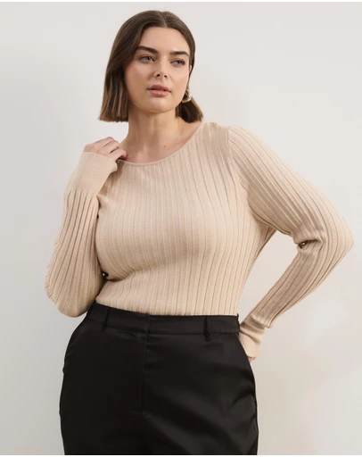 Atmos&Here Curvy - Rumi LS Fitted Rib Knit Top