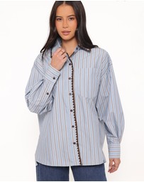 Petal & Pup - Mila Button Up Shirt - Blue/Brown Stripe