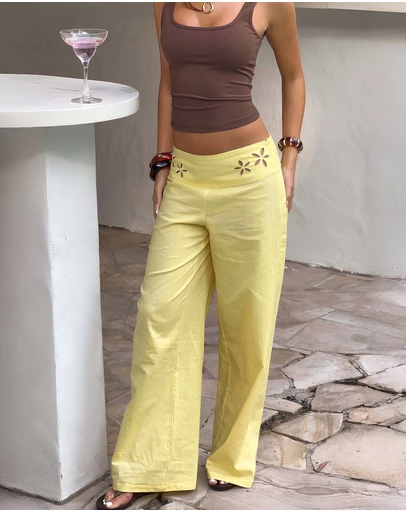 Beginning Boutique - Alamara Yellow Floral Detail Wide Leg Pants