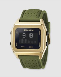 Maxum - Raglan Tide Watch – Gold Case, Black Dial & Green Silicone Strap