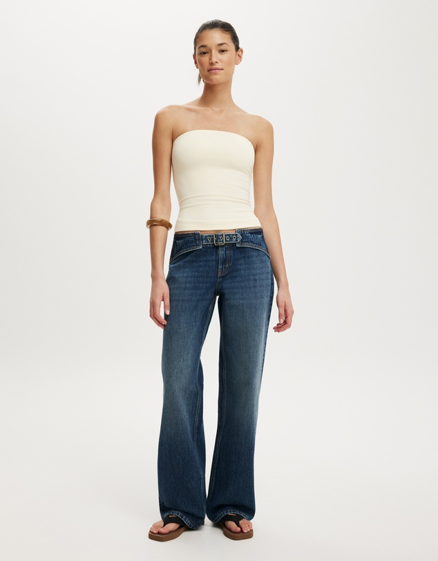 Cotton On - Belted Low Rise Straight Jeans