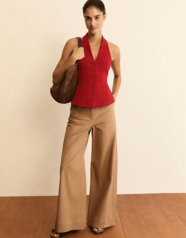 Emme | Max Mara Group - Geranium Red Stretch Cotton Blend Waistcoat