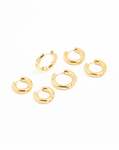 Lovisa - Waterproof Gold Plated Stainless Steel Thick Earrings 3-Pack