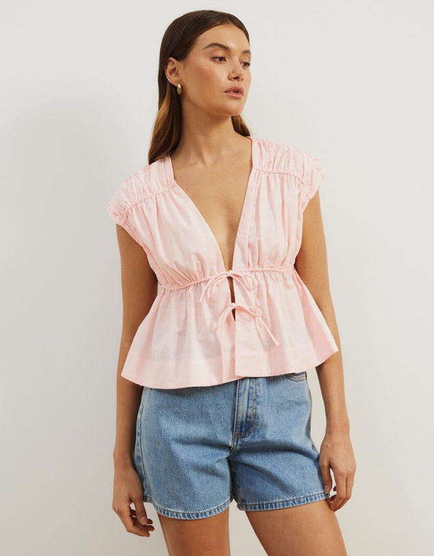 Atmos&Here - Belia Linen Blend Tie Front Top